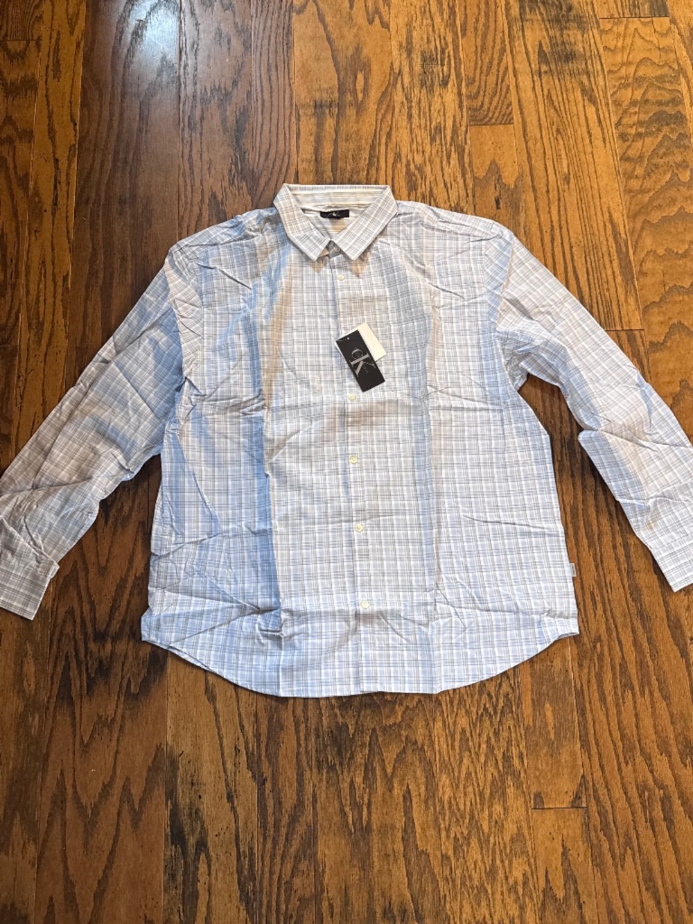 Calvin Klein Long Sleeve Striped Plaid Button Front Shirt Size XL Blue Gray